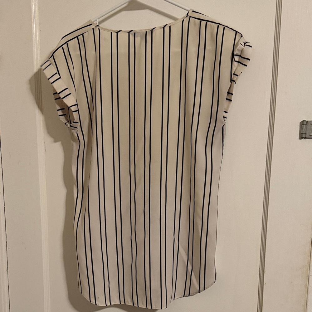 Express Women's Black and Cream Striped Blouse - Picture 4 of 4